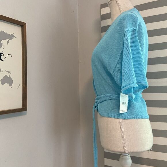 Free People Oh Hello Blue Clear Day Lightweight Belted Knit Cardigan Size Sm NEW - Picture 4 of 8